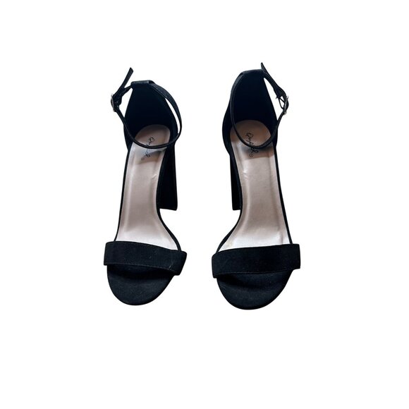 Qupid Size 9 Black Faux Suede Ankle Strap Block Heel Sandals Black - Picture 2 of 11